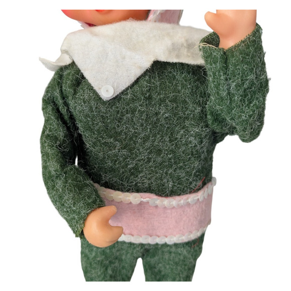 Vintage Musical Windup Pixie Christmas Elf Head Moving Green Pink on Stand Japan - Picture 7 of 11